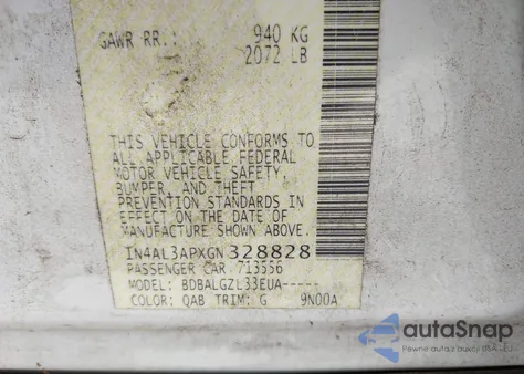 2016 Nissan Altima 2.5/2.5 S/2.5 Sl/2.5 Sr/2.5 Sv z USA, uszkodzony, nr VIN 1N4AL3APXGN328828